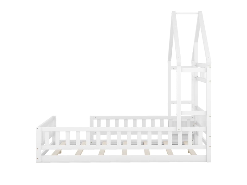  Lit enfant 140 x 200 cm lit cabane avec barrières et table de chevet en blanc lit enfant blanc - Conforama D