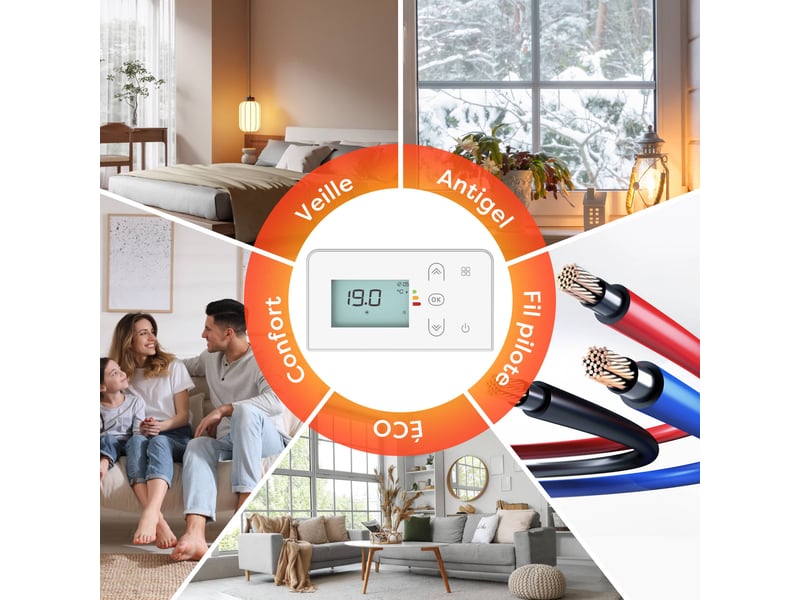 Radiateur électrique 1000w wifi connecté programmable pid fil pilote ip24 salle de bain CBHTD10A-W - Conforama E