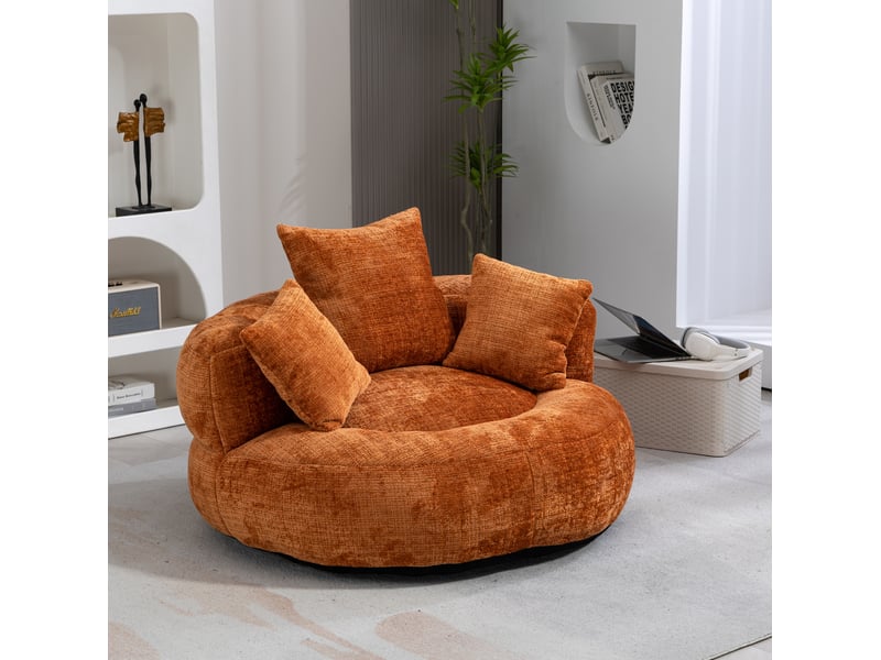  Fauteuil pouf single en chenille orange, dossier haut, sans installation  - Conforama B
