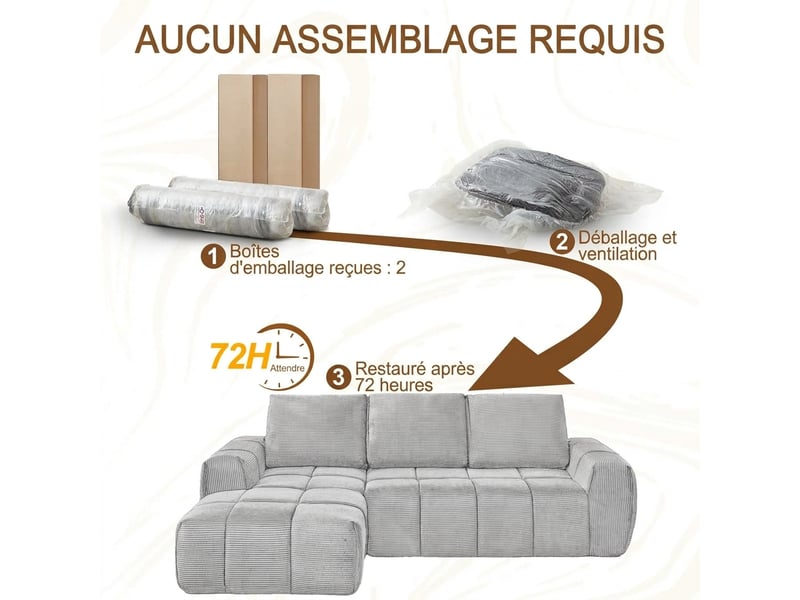 Canapé d'angle en velours côtelé convertible 4 places taupe - sans montage et coussins amovibles - Conforama W