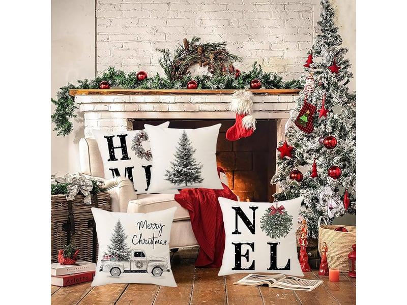  Coussins de noël, housses de coussin décoratives pour canapé, lit et maison - décoration de noël 45 x 45 cm, blanc  - Conforama E
