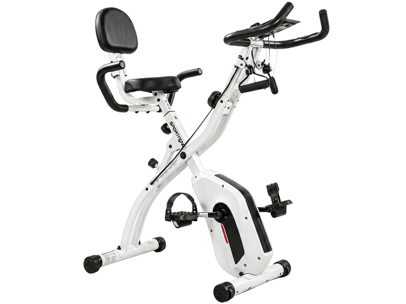  Vélo d'appartement pliable vélo de fitness 3 en 1 silencieux connecté kinomap bluetooth et zwift 105x53,5x109cm blanc  - Conforama B