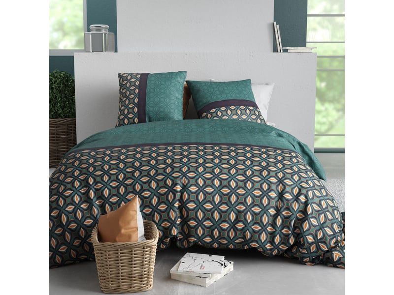  Parure housse de couette 240x220cm + 2 taies motif art-déco vert 100% coton - salman SALMAN - Conforama A