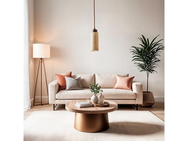  Suspension en travertin et bois effet noyer iris  - Conforama D