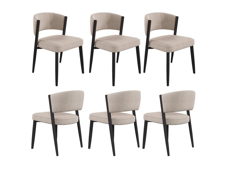  Lot de 6 chaises de salle à manger en tissu chenille taupe, pieds en métal noir  - Conforama A