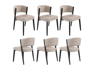 Lot de 6 chaises de salle à manger en tissu chenille taupe, pieds en métal noir