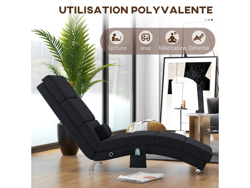  Fauteuil relax chaise longue de relaxation ergonomique, massant et chauffant avec télécommande noir 56 x 168 x 84 cm  - Conforama R