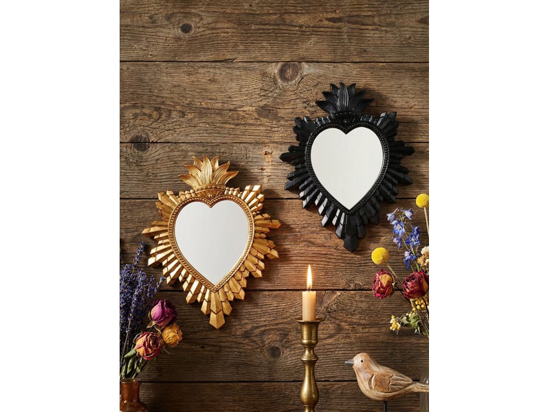  Miroir suspendu en forme de cœur en résine dorée – miroir sculpté de style européen – décoration bohème pour salon ou bureau – 20 x 16 cm  - Conforama D
