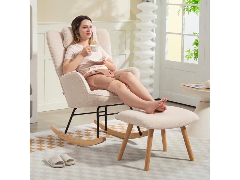  Fauteuil à bascule modenvie avec repose-pieds inclinable 95 à 115° en polyester beige  - Conforama D