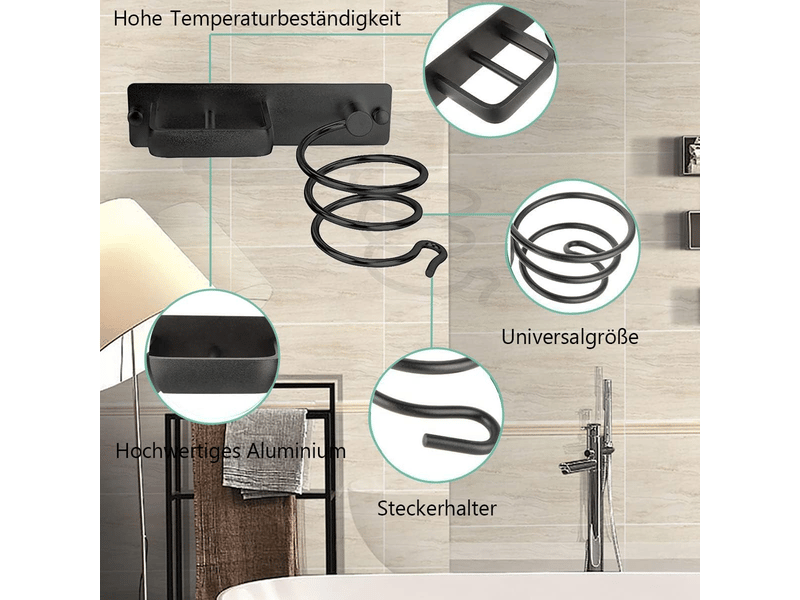  Support mural en aluminium pour sèche-cheveux (noir), avec range-câbles intégré pour ranger sèche-cheveux, lisseurs, brosses à cheveux et autres acce  - Conforama B