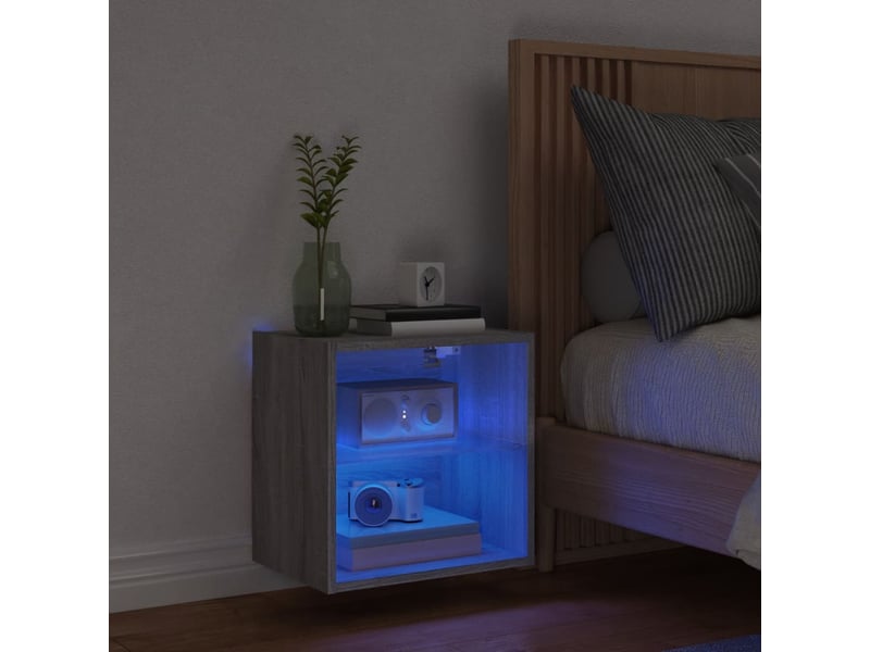  Table de chevet - cabinet de chevet - table de nuit murale avec lumières led sonoma gris  - Conforama B