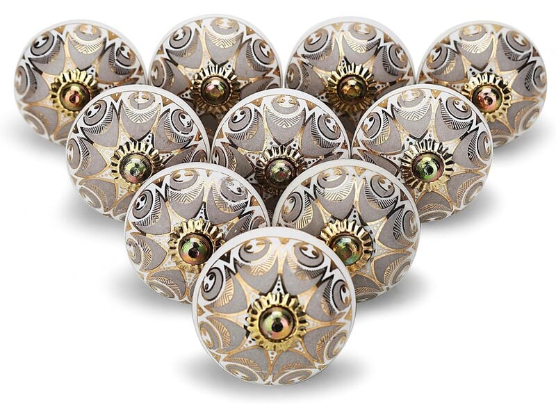  Pack de 4 boutons en céramique grise bohème, tirants pour commodes, cabanes et décoration d'intérieur  - Conforama A