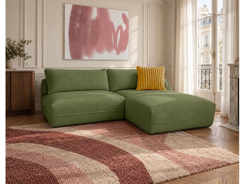  Lucien - canapé d'angle droit 4 places ouvert en tissu bouclette -  - vert LUCIEN - Conforama B