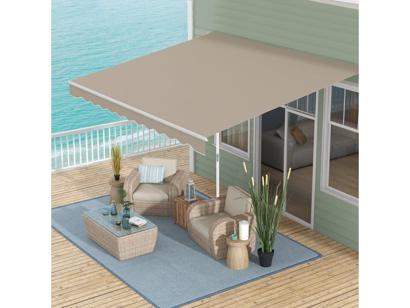  Store banne rétractable à manivelle, armature métallique, polyester, blanc et beige, 3,95 x 2,45 m  - Conforama D