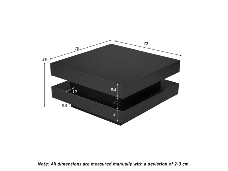  Table basse carrée 70x70x36 cm avec éclairage led intelligent, recharge, rangement ouvert, table de salon, pb, noir  - Conforama C