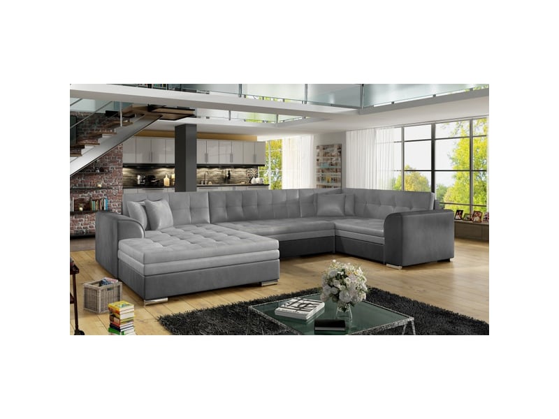  Canapé panoramique convertible caldero 5 places gris clair et foncé – angle gauche  - Conforama E