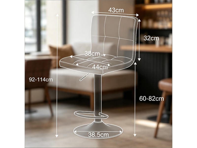  Tabouret de bar pivotant réglable avec dossier et accoudoirs, assise rembourrée en similicuir anthracite  - Conforama D
