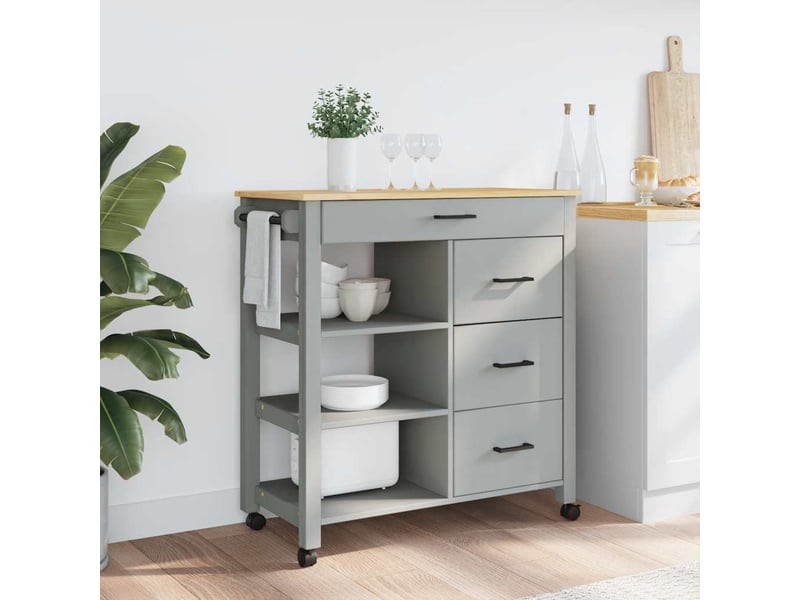  Desserte de cuisine, chariot de rangement 84x40x88,5 cm gris bois massif de pin shl42676  - Conforama C