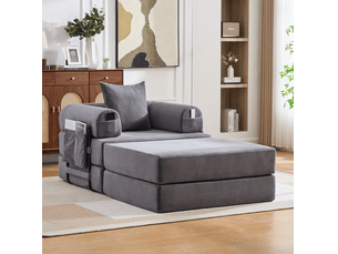 Fauteuil modulable modenvie 1 place avec pouf velours côtelé gris foncé 112 x 190 x 67 cm