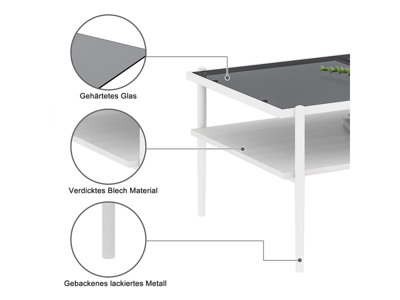  Table basse rectangulaire 97.5 x 61.5 cm en verre trempé gris et blanc  - Conforama E