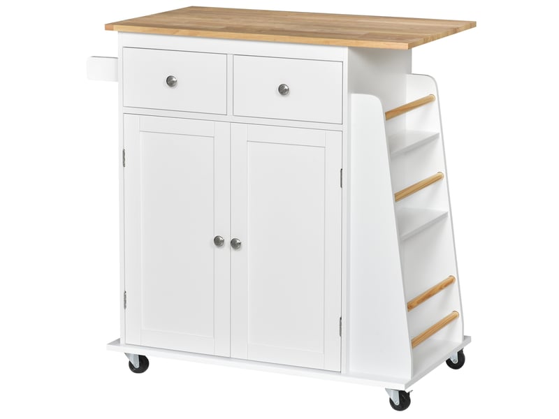 Desserte de cuisine ilôt cuisine avec plan de travail étagère range-bouteilles porte-torchons 2 placard tiroirs - Conforama B