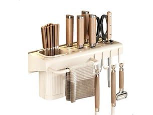 Porte couteau,range couteaux de cuisine multifonctionnel avec porte baguettes,porte chiffons et 4 crochets, support couteaux résistant à l'eau
