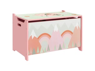 Coffre à jouet enfant coffre de rangement enfant couvercle rabattable motif de forêt coins arrondis rose 60 x 37 x 39 cm