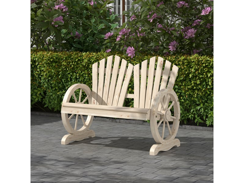 Banc de jardin en bois de style champêtre avec accoudoirs à roulettes, 108 x 66 x 95 cm, bois naturel - Conforama C