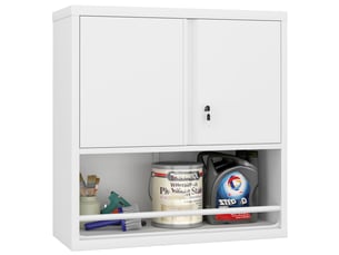 Armoire métallique haute 2 portes avec étagères réglables, rangement cuisine, bureau