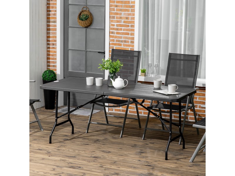 Table d'extérieur, table de jardin, pour 6 personnes, pliable, aspect bois, gris foncé, 180 x 75,5 x 73 cm - Conforama C