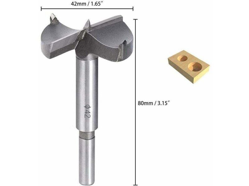  Mèche à bois carbure 42 mm – pour porte sphérique, tiroirs et contreplaqué. Réalisez facilement des trous propres à fond plat.  - Conforama B