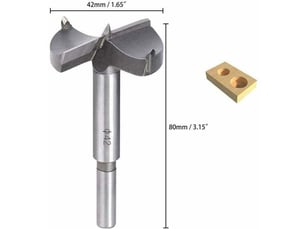 Mèche à bois carbure 42 mm – pour porte sphérique, tiroirs et contreplaqué. Réalisez facilement des trous propres à fond plat.