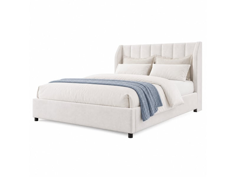  Lit plateforme 140x200 cm, doté de sommier à lattes sans matelas, beige, mdf, doté de tête de lit à couture verticale  - Conforama A