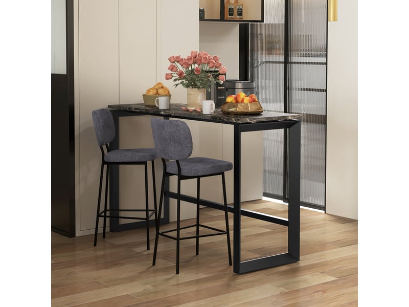 Lot de 2 tabourets de bar chaises hautes chaises de cuisine avec repose-pieds et dossier en tissu de lin et acier  - Conforama D