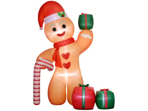 Bonhomme en pain d'épices gonflable avec sucre d'orge, 170 x 100 x 245 cm, led blanches, décoration de noël