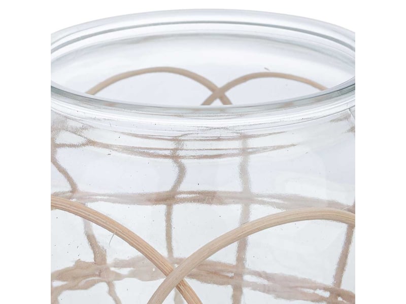  Bougeoir en verre doublé de rotin beige, diamètre 18 x hauteur 15,5 cm  - Conforama D