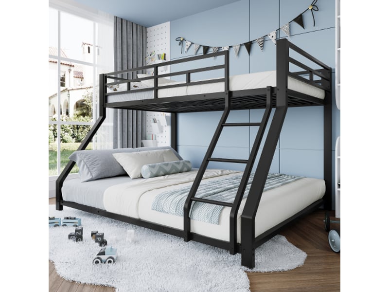  Lit superposé métallique noir 90x200140x200 – garde-corps, marches, certifié en 747, sans matelas  - Conforama B