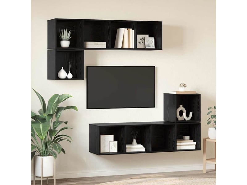  Ensemble meuble tv - banc tv - meuble de rangement 4 pcs chêne noir bois d'ingénierie  - Conforama B