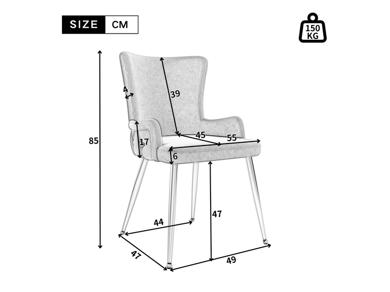  Chaises de salle à manger lot de 4 avec pieds antidérapants  - structure métal, velours beige et argent  - Conforama D
