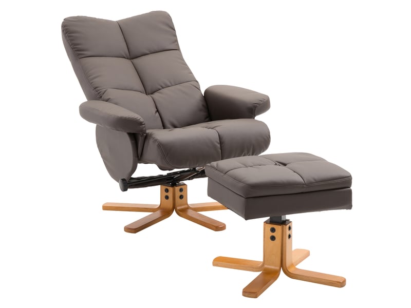  Fauteuil inclinable avec repose-pieds, tv pivotant 360°, fonction inclinable, lecture chambresalon, similicuir, marron.  - Conforama B