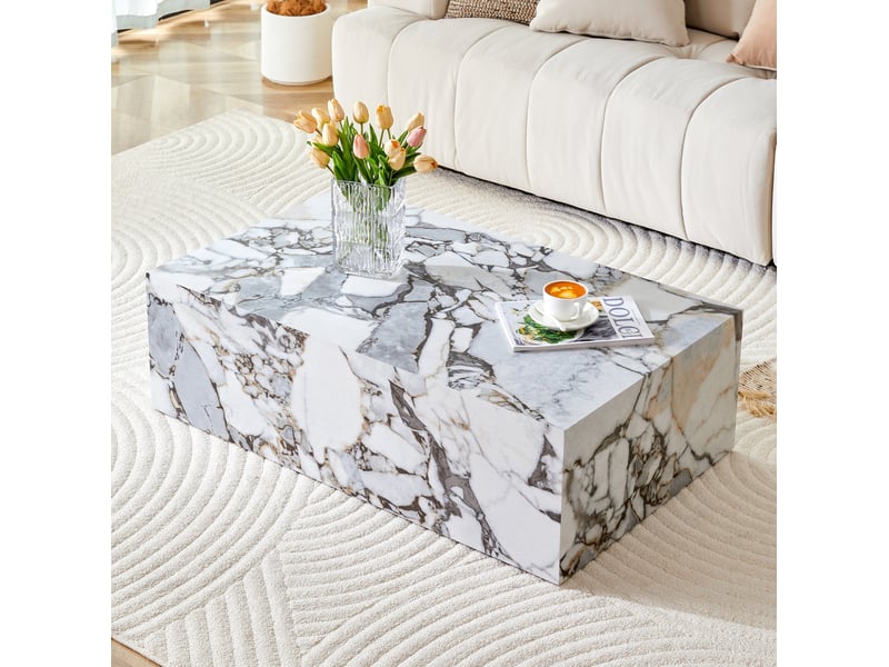 Table basse rectangulaire 90x50x30 cm en mdf blanc effet marbre  - Conforama D