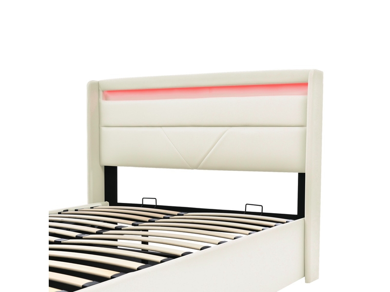 Lit coffre 160x200 cm avec led et matelas blanc - Conforama D