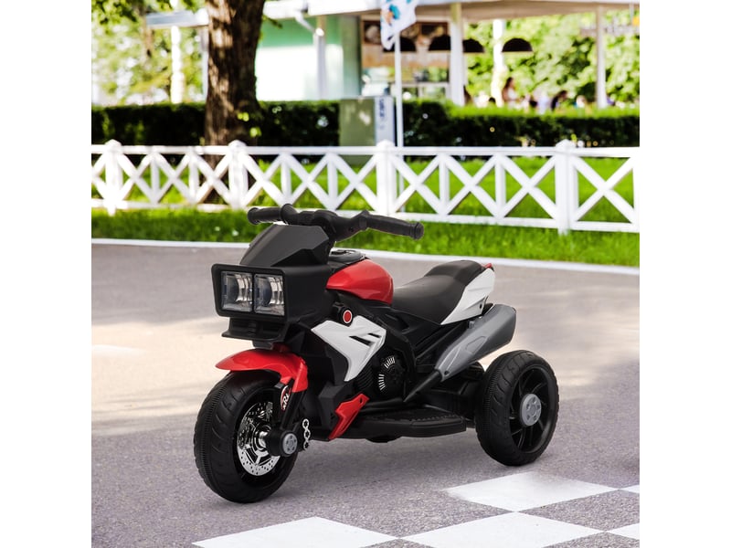 Moto électrique pour enfants avec lumières, klaxon, musique, pneus larges, vitesse de 3 kmh, rouge - Conforama C