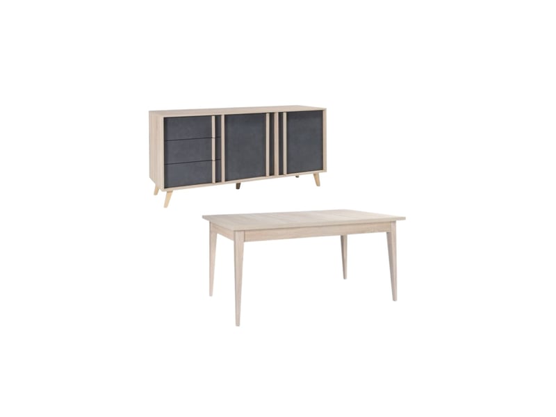  Salle à manger complète malmo avec table 6 places 160 cm et buffet 165 cm – chêne clair et gris  - Conforama A