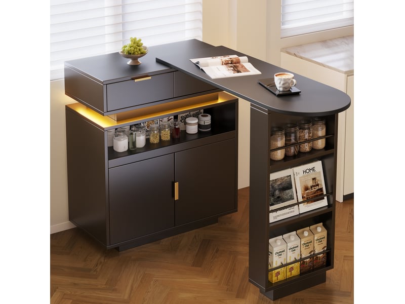  Îlot de cuisine extensible et rotatif avec rangement led evryae  - Conforama D