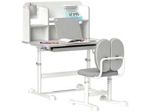Ensemble bureau et chaise enfant réglables gris, plateau inclinable 0 à 45°, 80 x 55 cm