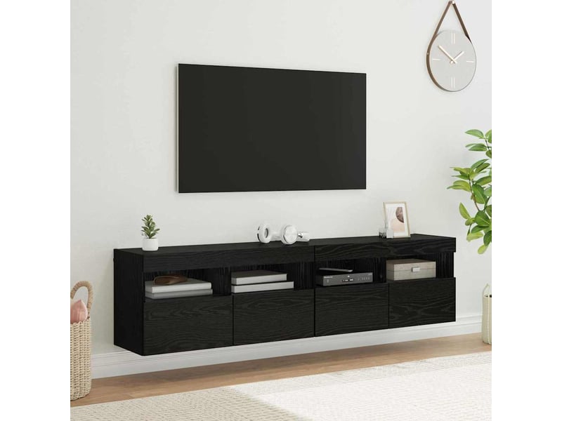  Meubles tv - banc tv - meuble de rangement muraux 2 pcs chêne noir bois d'ingénierie  - Conforama B