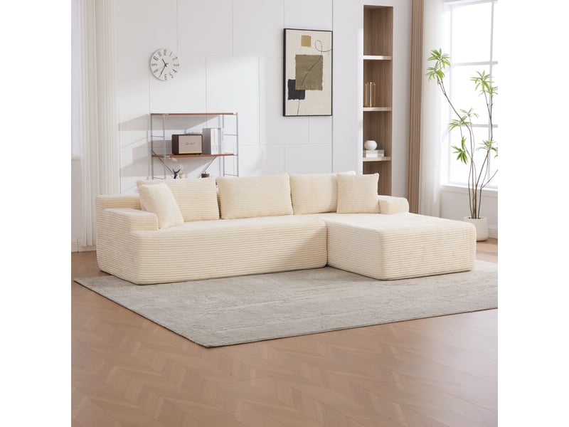 Canapé modulable tissu chenille ivoire, sectionnel salon mousse 30d haute résilience, fond antidérapant - Conforama B
