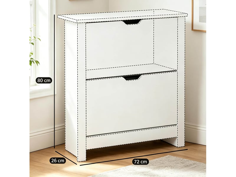 Meuble à chaussures avec 2 abattants, séparateurs réglables et plateau pour entrée, finition chêne et blanc, 72 × 26 × 80 cm - Conforama D
