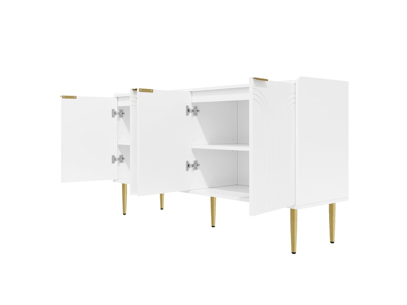  Buffet 4 portes à étagères réglables fermeture douce pour salon en mdf 140×38×75 cm blanc  - Conforama D